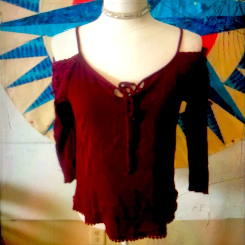 Gorgeous Rose red off shoulder front tie ~  24” from shoulder to hem